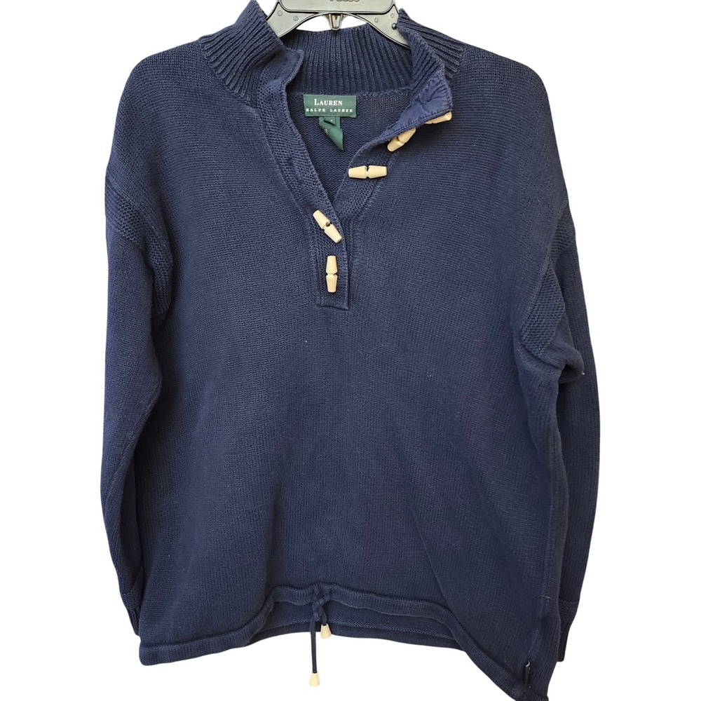 Lauren Ralph Lauren Golf‎ Navy Blue Cotton Toggle Button Mock Neck Sweater 1X